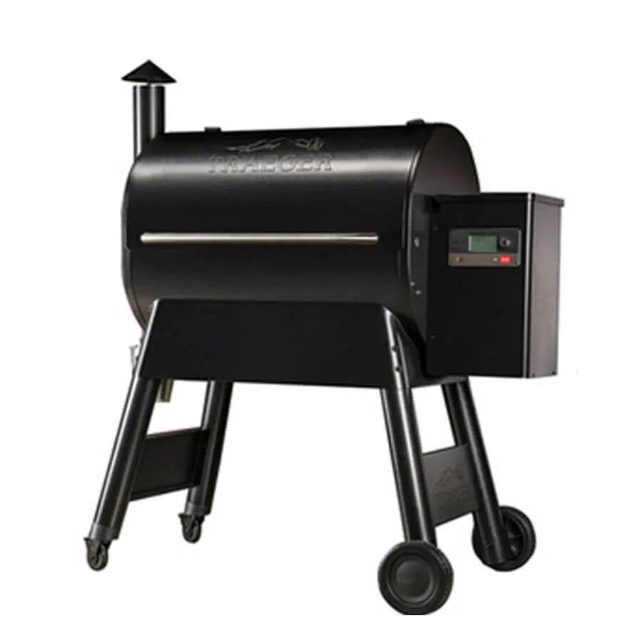 Black Traeger PRO 780 pellet BBQ grill with digital controls and stainless steel construction, ideal for outdoor cooking.