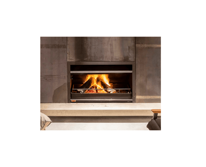 Jetmaster wood fireplace insert with instructions, showing a sleek, black, universal wood-burning fireplace insert for home heating.