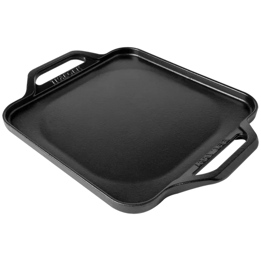 Traeger induction cast iron skillet for BBQ, shown from a studio angle, durable cookware ideal for grilling and outdoor cooking.