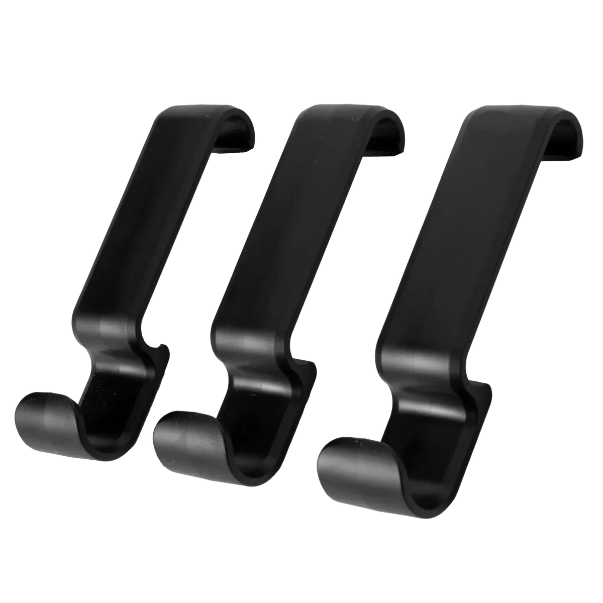 Set of three Traeger P.A.L. Pop-And-Lock accessory hooks for BBQ grills, made by BBQ and Fireplace Centre, shown from a studio angle.