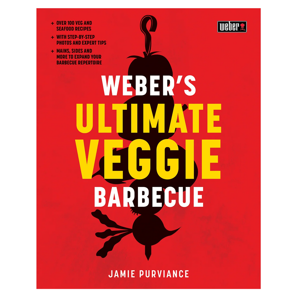 Weber Ultimate Veggie Cookbook cover featuring colorful vegetable dishes and grilling tips for vegetarian barbecue recipes.