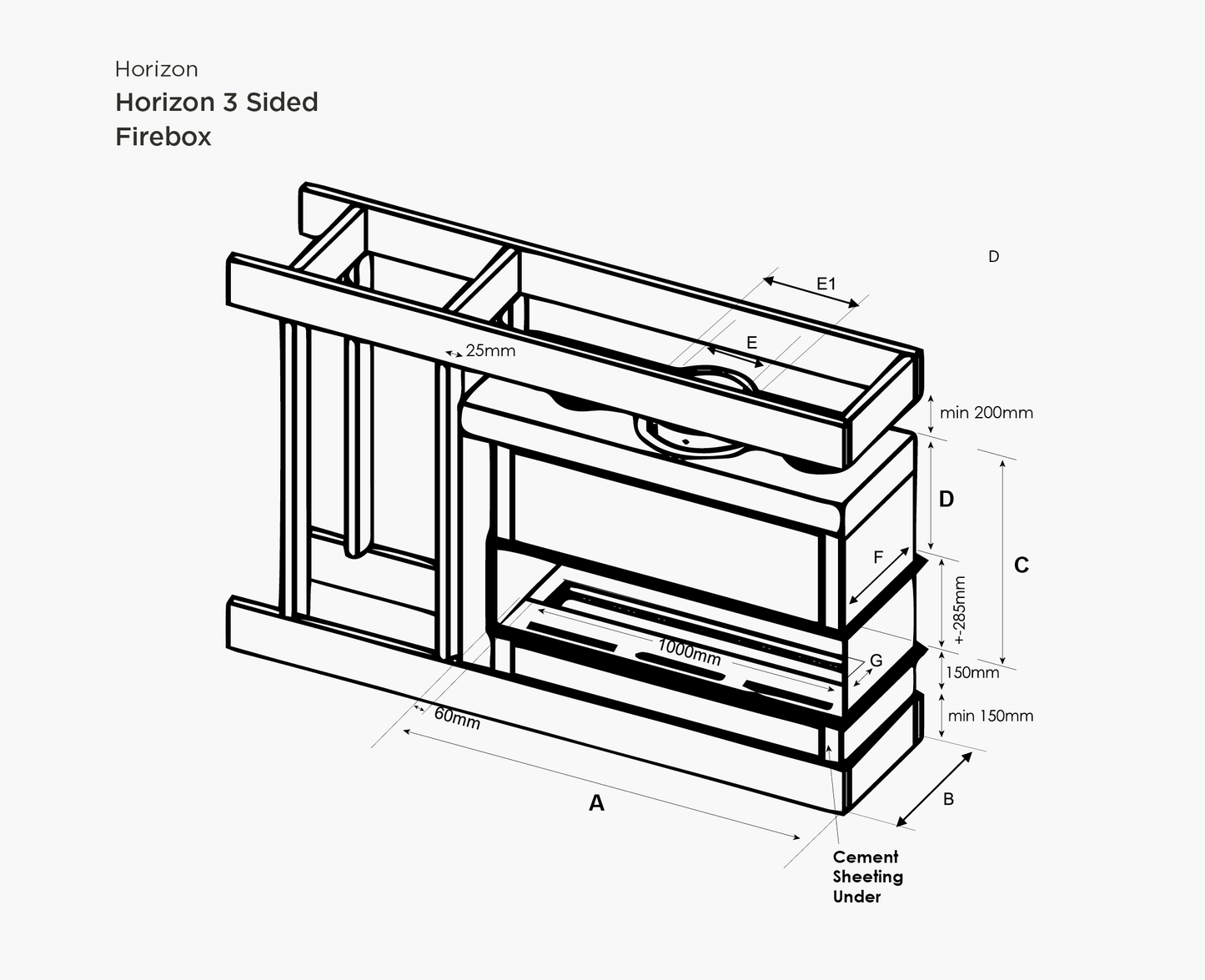 Kemlan Horizon 3 Sided 1500 Coal/Pebble LPG Channel Frame