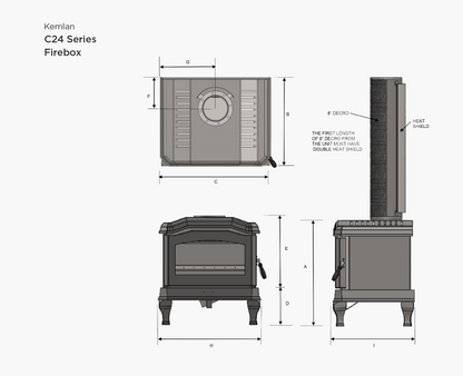 Kemlan C24 Cast Iron Freestanding Legs Wood Fireplace MB